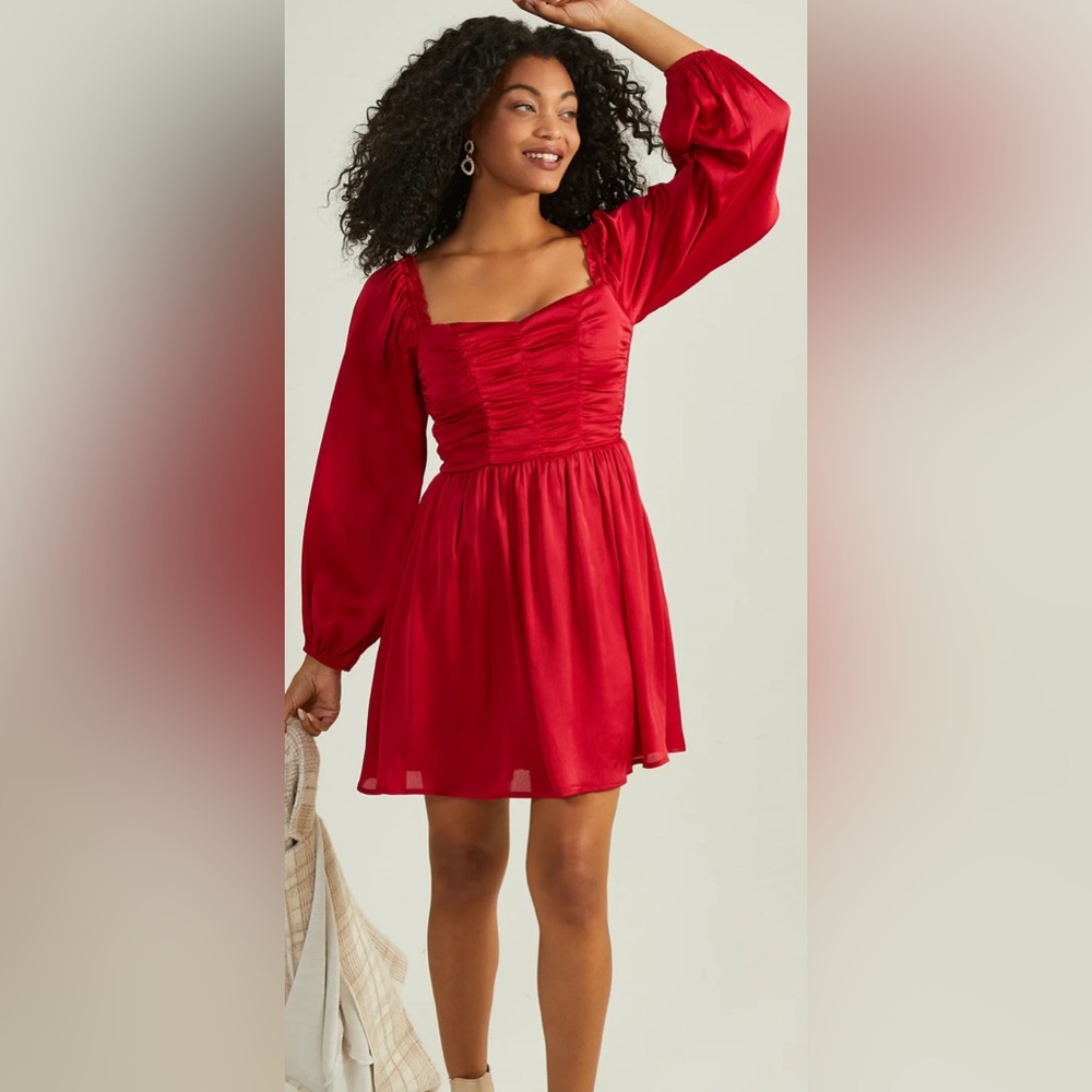 Altar’d State Red Amaya Shirred Satin Dress - Brand New with Tags - Never Worn